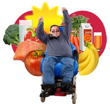 Man in wheelchair with healthy food